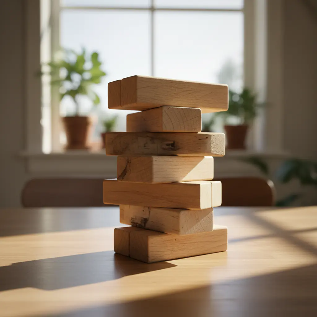 Wooden blocks stacked
