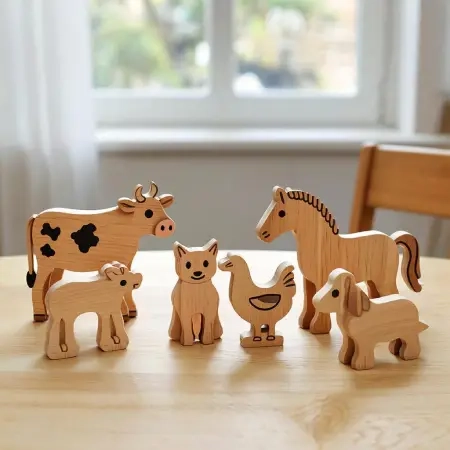 Detailed wooden animal figures collection for imaginative play