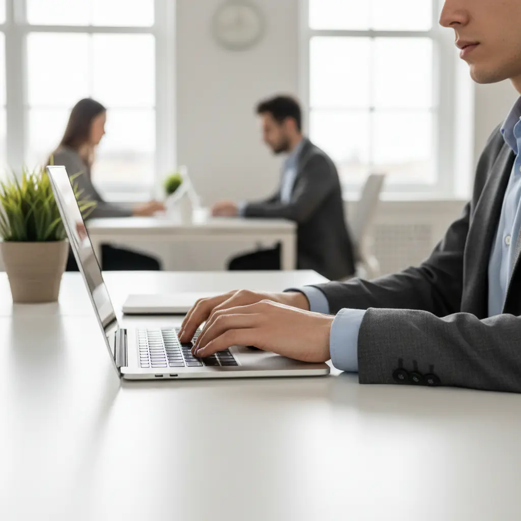 Customer support representative typing