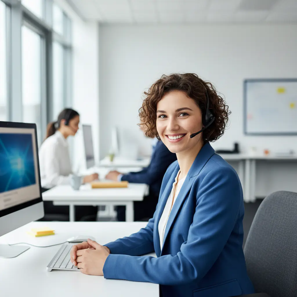 Smiling customer service agent